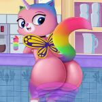  ass big_ass bubble_ass bubble_butt capikeeta felicity_(rainbow_butterfly_unicorn_kitty) looking_back pink_fur rainbow_butterfly_unicorn_kitty rainbow_fur rainbow_tail sitting unicorn wings 