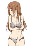 1girl blush bra breasts brown_eyes brown_hair chuunibyou_demo_koi_ga_shitai! hair_ornament hairclip long_hair nibutani_shinka panties solo takayaki underwear underwear_only