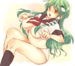  bad_id breasts female green_hair hair_ornament huge_breasts kiguchiko kochiya_sanae long_hair nipples panties socks solo touhou underwear white_panties yellow_eyes 