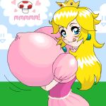 :p big_breasts blush breasts cleavage dress female gigantic_breasts large_breasts princess_peach smile woot