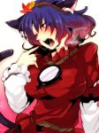  animal_ears breath cat_ears cat_tail high_res kemonomimi_mode kiguchiko purple_hair red_eyes short_hair solo tail touhou yasaka_kanako 