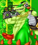 abs anthro boom_box gloves headphones highres male male_focus male_only muscle muscles music_note necklace nude penis radio reptile scalie sega solo solo_male sonic_(series) sonic_the_hedgehog teeth thumbs_up vector_the_crocodile yellow_eyes