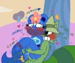 1boy 1girl blue_fur blush bodily_fluids dialogue flower forced furry gag green_fur happy_tree_friends hat lilli_villa male/female mouth_gag petunia petunia_(htf) raccoon rape shifty skunk straight tied_up vaginal_penetration