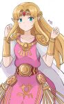  1girl 1girl alluring armband belt blonde_hair blue_eyes cape dress frown high_res kgctcg nintendo pink_dress pointy_ears princess_zelda simple_background standing the_legend_of_zelda the_legend_of_zelda:_a_link_between_worlds white_background 