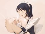 1girl areola areolae black_hair breasts closed_eyes erect_nipples female hair huge_breasts iroha_(samurai_spirits) koboshi_no_niwa lactation maid maid_cap milk milking nipple_tweak nipples open_mouth samurai_spirits short_hair smile solo