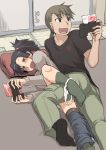  1boy 1girl 2012 black_hair blush bracchidios brachydios brown_hair capcom casual_sex clothed_sex cup denim feet food fruit glasses green_tea handheld_game_console hetero incest jeans kotatsu long_hair lying mikan monster_hunter monster_hunter_3_g mug multitasking nintendo_3ds no_shoes on_side open_mouth original panties panties_around_leg panties_around_one_leg pants pillow playing_games ponytail pussy_juice ryou sex siblings signature socks stealth_sex sweater table tatami text tongue translated under_kotatsu under_table underwear vaginal white_panties 