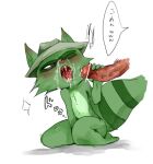 anthro blush cum cum_in_mouth cum_inside cum_leaking cum_on_face cum_on_tongue disembodied_penis drooling fur furry glans green_fur handjob happy_tree_friends hat humanoid_penis male mammal one_eye_closed open_mouth penis raccoon saliva shifty simple_background sitting speech_bubble striped_tail stripes text tongue translation_request unknown_artist vein veiny_penis white_background yaoi