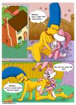 2girls arabatos babs_bunny crossover female female_only marge_simpson the_simpsons tiny_toon_adventures yellow_skin yuri