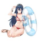 1girl alluring armbands bikini crown fire_emblem fire_emblem_awakening j@ck kneel lucina lucina_(fire_emblem) medium_breasts sandals solo_female swim_ring swimsuit white_background