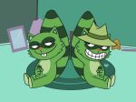 2boys brothers carpet duo fedora green_fur green_skin grin happy_tree_friends lamp lifty mammal masturbation mirror penis raccoon shifty siblings sitting smile smirk tail twins unknown_artist