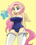 1girl animal_ears anthro anthrofied big_breasts blue_eyes breasts butterfly female fluttershy friendship_is_magic large_breasts mound_of_venus my_little_pony my_little_pony_friendship_is_magic one-piece_swimsuit pink_hair shepherd0821 simple_background solo standing stockings swimsuit tail tattoo thighhighs thighs white_legwear white_thighhighs white_wings wings yellow_background