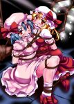 2girls ball_gag bdsm blonde_hair blue_hair bondage bound bound_together female flandre_scarlet gag gagged hair highres lilish multiple_girls red_eyes remilia_scarlet saliva tears touhou wings