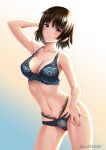 1girl 1girl 1girl alluring atlus blue_bra blue_panties bra clothing excaliblader lingerie makoto_niijima matching_underwear medium_breasts megami_tensei panties persona persona_5 pin_up sega short_hair silf spread_legs wide_hips