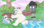 ass black_hair blonde_hair blush blush dreamworks embarrassed_nude_female embarrassing enf gerald glasses harvey_girls_forever lake lotta_plump nude raccoon short_hair skinny_dipping stolen_clothes