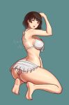 1girl 1girl alluring ass atlus barefoot big_breasts bikini bikini_skirt brown_hair high_res kneel looking_back makoto_niijima medium_breasts persona persona_5 persona_5_the_royal red_eyes sega short_hair silf swimsuit wedgie xelaroseart
