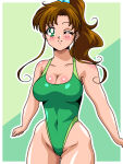 1girl adult_swim alluring bare_shoulders big_breasts bishoujo_senshi_sailor_moon bishoujo_senshi_sailor_moon_r bishoujo_senshi_sailor_moon_r_the_movie bishoujo_senshi_sailor_moon_s bishoujo_senshi_sailor_moon_s_the_movie bishoujo_senshi_sailor_moon_supers bishoujo_senshi_sailor_moon_supers_the_movie blush brown_hair cleavage competition_swimsuit gluteal_fold green_eyes high_res highleg highleg_one-piece_bikinit inabakun00 long_hair makoto_kino one-piece_bikini ponytail sleeveless swimsuit toei_animation toonami viz_media
