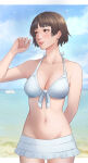 1girl 1girl 1girl alluring atlus beach big_breasts bikini brown_hair female_only ikhwan_maulana makoto_niijima medium_breasts ocean persona persona_5 red_eyes sega silf