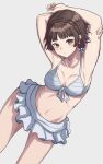 1girl 1girl alluring arms_up atlus bikini bikini_skirt brown_hair crown_braid front-tie_bikini looking_at_viewer makoto_niijima medium_breasts midriff navel persona persona_5 red_eyes s-m-53413 sega short_hair silf swimsuit swimsuit_skirt white_bikini white_swimsuit