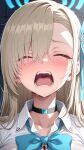 1girl ai_generated animated asuna_(blue_archive) blonde_hair blue_archive blush breasts closed_eyes crying gif halo huge_breasts kissing light-skinned_female light_skin long_hair nikumist open_mouth pov pov_kiss saliva tears