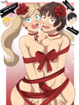 2boys 2girls alluring amamiya_ren ann_takamaki atlus blood bound_together choker christmas earrings english_text glasses hair_ribbon high_res jewelry karbuitt looking_at_viewer makoto_niijima medium_breasts megami_tensei nosebleed nude persona persona_5 ribbon sakamoto_ryuuji sega shocked_pupils silf speech_bubble