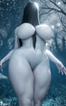 1girl bhigbhee big_breasts black_eyes black_hair bubble_butt cleavage horny inviting_to_sex looking_at_viewer naked naked_female nude nude_female pose sadako shaved_pussy standing teasing the_ring thick_thighs yamamura_sadako
