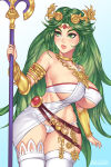 1girl 1girl 1girl alluring ange1witch big_breasts big_breasts cleavage female_only full_lips green_hair hourglass_figure kid_icarus light-skinned_female light_skin long_hair mature_female nintendo palutena panties slim_waist stockings thick_thighs wide_hips