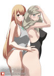 1girl 2_girls alluring ann_takamaki atlus bathing_suit bikini blonde_hair blue_eyes brown_eyes core_crystal crossover excaliblader female_only hands_on_hips looking_at_viewer mythra_(xenoblade) nintendo one-piece_bikini persona persona_5 sideboob xenoblade_(series) xenoblade_chronicles_2
