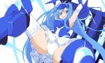  1girl blue_eyes blue_hair gauntlets gloves hammer headgear panties solo stockings underwear vividblue vividred_operation wara_(warapro) 