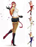 alternate_costume boots braid breasts capcom crimson_viper garter_belt gloves high_heels kaiwai knee_boots legs long_hair looking_back miniskirt photoshop pompadour red_hair shoes sideboob skirt street_fighter street_fighter_iv thighhighs thighs very_long_hair