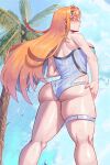 1girl 1girl alluring ass ass_focus back_view bikini blonde_female blonde_hair dedhed_art female_only long_hair mythra_(radiant_beach)_(xenoblade) mythra_(xenoblade) one-piece_bikini sideboob swimsuit thick_thighs white_swimsuit xenoblade_(series) xenoblade_chronicles_2 yellow_eyes