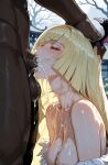 1boy1girl 1girl ai_generated blonde_hair cosplay cum curvy curvy_female curvy_figure dark-skinned_male dark_skin fellatio fellatio horns lusamine morrigan_aensland_(cosplay) nude pokemon pokemon_sm sex succubus_costume