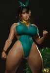 1girl 3d alluring ass bare_legs big_ass big_breasts bikini black_hair brown-skinned_female brown_skin hagiwara_studio hair josie_rizal large_ass large_butt namco one-piece_bikini pin_up posing short_hair teal_one-piece_bikini tekken tekken_7 thick_thighs thighs video_game video_game_character video_game_franchise video_games voluptuous voluptuous_female