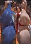 2_girls 2girls big_breasts black_hair brown_eyes brown_hair bubble_butt chun-li cleavage dead_or_alive fatal_fury horny inviting_to_sex king_of_fighters leg_grab leg_lift legs_up looking_at_viewer mai_shiranui pose shexyo shiranui_mai spread_legs standing street_fighter teasing thick_thighs