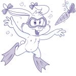 1girl anthro babs_bunny breasts bubble carrot cub erect_nipples female fishing flat_chested food furry lagomorph lonbluewolf mammal monochrome nipples nude parody pussy rabbit smile solo swimming_fins swimming_goggles tiny_toon_adventures uncensored underwater vegetable warner_brothers water