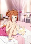 1girl artist_request ass bed blush brown_hair feet green_eyes high_res idolmaster looking_at_viewer nude photoshop pussy short_hair small_breasts solo stuffed_animal takatsuki_yayoi uncensored