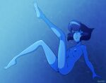 1girl 2016 background blue_hair blue_skin breasts cartoon_network closed_eyes color feet female female_only full_body gem_(species) lapis_lazuli_(steven_universe) medium_breasts nude open_mouth rexphilia short_hair solo steven_universe uncensored underwater water