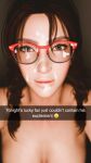 1girl 3d after_sex brown_eyes brown_hair caption cleavage cum cum_on_face facial forsavide freckles glasses implied_nudity julia_chang looking_at_viewer namco selfpic snapchat tekken tekken_7