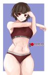 1girl abs alluring athletic_female atlus bra brown_hair female_abs fit_female makoto_niijima panties persona persona_5 red_bra red_eyes red_panties sega short_hair silf underwear yuuxine