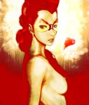 1girl bare_shoulders braid breasts capcom collarbone crimson_viper hair_over_shoulder hyde_(fxxker_family) nipples pompadour realistic single_braid solo street_fighter street_fighter_iv topless