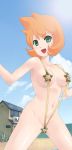 1girl breasts bule green_eyes gym_leader high_res highres kasumi_(pokemon) long_image navel nintendo nipples orange_hair pokemon pokemon_(game) pokemon_hgss sling_bikini staryu swimsuit tall_image