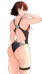 1girl 1girl 1girl alluring alternate_costume ass atlus brown_eyes brown_hair light_skin makoto_niijima nero_watch nipples_visible_through_clothing one-piece_bikini persona persona_5 sega sideboob silf swimsuit white_background
