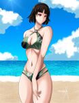 1girl 1girl 1girl alluring alternate_costume atlus brown_hair female_only makoto_niijima persona persona_5 persona_5_scramble:_the_phantom_strikers pin_up red_eyes sega silf sonicheroxd swimsuit tagme