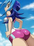  1girl ass awa bikini blue_hair kamishiro_rio looking_back red_eyes swimsuit yu-gi-oh! yu-gi-oh!_zexal yuu-gi-ou yuu-gi-ou_zexal 