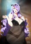 1girl 1girl absurd_res alluring artist_name babydoll bare_arms bare_shoulders big_breasts black_babydoll black_bra black_panties bra camilla_(fire_emblem) cleavage collarbone fire_emblem fire_emblem_fates fire_emblem_warriors hair_over_one_eye high_res intelligent_systems lingerie lipstick long_hair looking_at_viewer makeup nintendo open_mouth panties purple_eyes purple_hair r3dfive red_lips see-through_clothes thick_thighs thighs tiara underwear very_long_hair wavy_hair