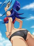  ass awa bikini blue_hair kamishiro_rio looking_back naughty_face red_eyes swimsuit tongue yu-gi-oh! yu-gi-oh!_zexal yuu-gi-ou yuu-gi-ou_zexal 