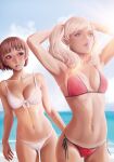 1girl 2_girls alluring ann_takamaki atlus bikini blonde_hair blue_eyes blush brown_eyes brown_hair cameltoe female_only gravydood human long_hair makoto_niijima medium_breasts navel navel_piercing persona persona_5 pussy see-through sega short_hair silf slim tied_hair