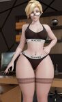1girl 1girl 1girls 3d angela_ziegler blacked blacked_clothing blonde_hair blue_eyes bottom_heavy bra breasts curvy female_only front_view glasses hand_on_hip lingerie long_fingernails looking_at_viewer mercy navel navel_piercing notgood3d overwatch panties queen_of_spades raceplay small_waist solo_female standing stockings thong underwear viewed_from_front voluptuous voluptuous_female wasp_waist wide_hips
