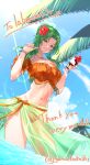 1girl 1girl alluring bare_shoulders bikini brown_eyes elincia_ridell_crimea fire_emblem fire_emblem:_path_of_radiance fire_emblem:_radiant_dawn fire_emblem_heroes gauss_<bokashi green_hair hair_bun high_res intelligent_systems medium_breasts midriff navel nintendo spoon swimsuit water