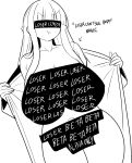 1girl 2d big_breasts black_and_white black_censor_bar censor_bar censored censored_breasts censored_pussy fern_(sousou_no_frieren) flashing flashing_at_viewer flashing_breasts flashing_pussy geulimykun_(skbyunea413) loser no_color nude nude_female pout pouting solo_female solo_focus sousou_no_frieren text unnecessary_censorship