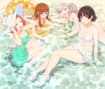 4girls alluring ann_takamaki atlus bare_arms bare_legs bare_shoulders barefoot beach bikini blonde_hair blue_eyes brown_eyes brown_hair cleavage female front-tie_top full_body glasses haru_okumura hat light-skinned_female light_skin looking_at_viewer lying makoto_niijima medium_breasts midriff multiple_females multiple_girls nekobayashi_(nekoforest) ocean on_side one-piece_swimsuit outdoors outside partially_submerged persona persona_5 red_eyes sakura_futaba sega short_hair silf sitting stomach swimsuit twintails water wet_skin